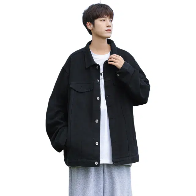 快鱼 美式复古秋款宽松型潮牛仔外套 男女同款