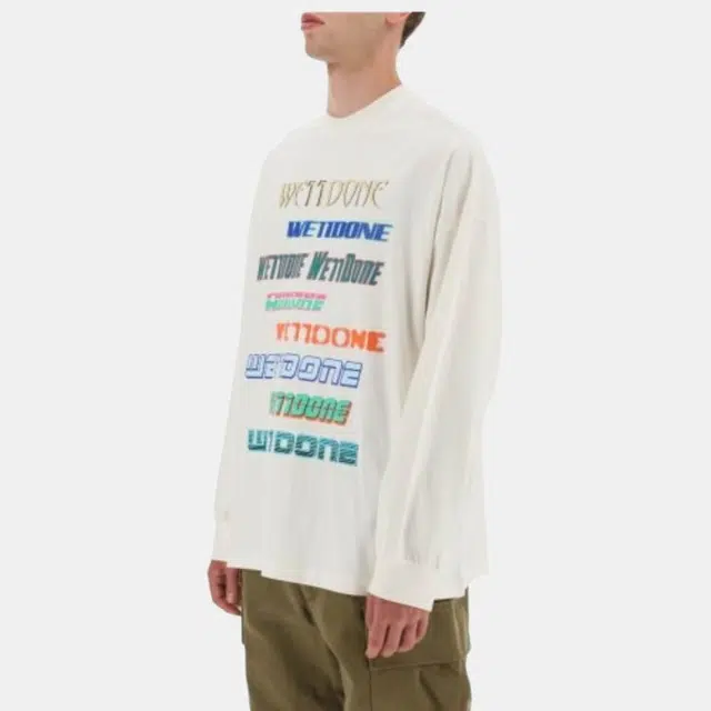 WE11DONE Logo Print Rainbow Crewneck Sweatshirt