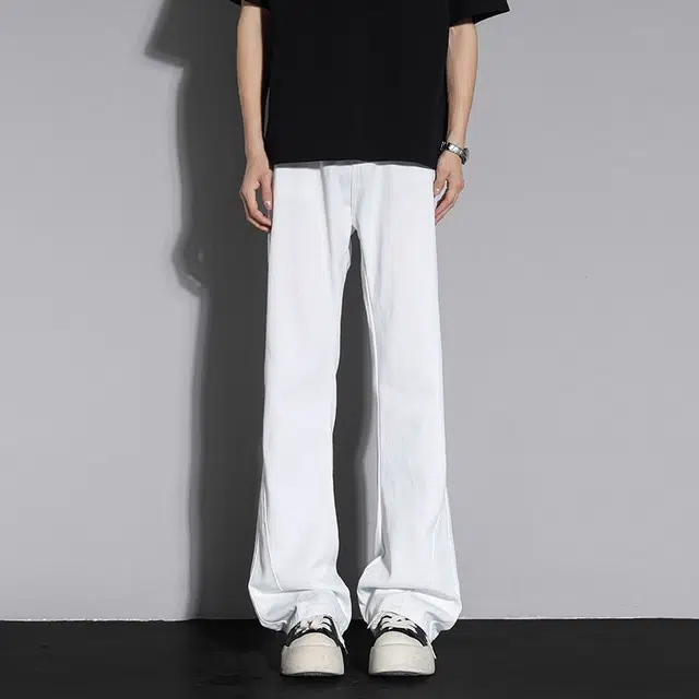 法文箱子 男士春秋简约宽松直筒微喇裤遮肉百搭休闲牛仔裤 男款