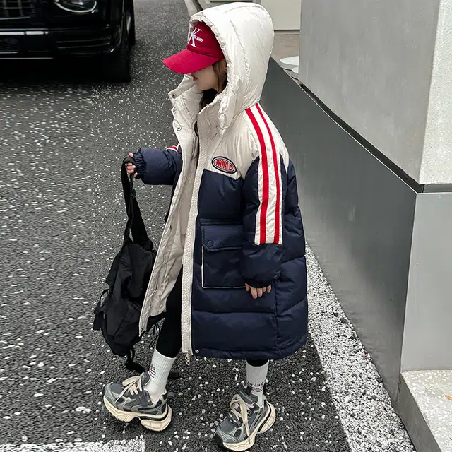 木木屋 连帽时尚字母长袖羽绒服 藏青色 青少年