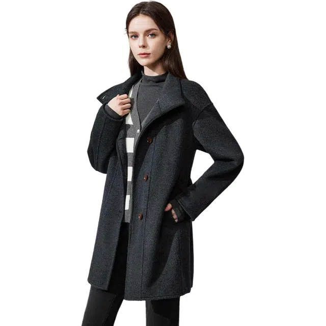 爱依服 通勤中长款简约大衣 女款 深灰