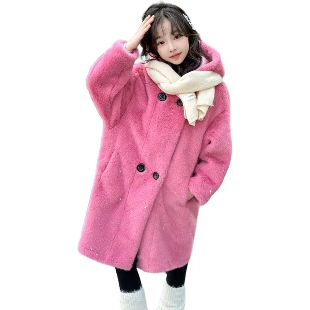 雅鹿大衣 连帽简约舒适长袖 树莓粉 青少年