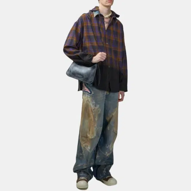 Acne Studios Plaid Single-Breasted Hoodie Shirt Brown