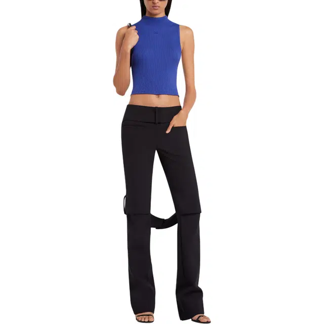 COURREGES SS25 MOCKNECK LIGHT RIB CROPPED TOP Saphir