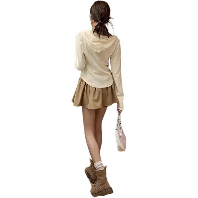 思蓓儿 长袖卫衣百搭休闲小短裙折叠边界蓬蓬裙裙装套装 女款