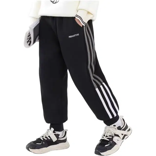 憨憨象 简约字母松紧腰舒适百搭束脚长裤 黑色 青少年