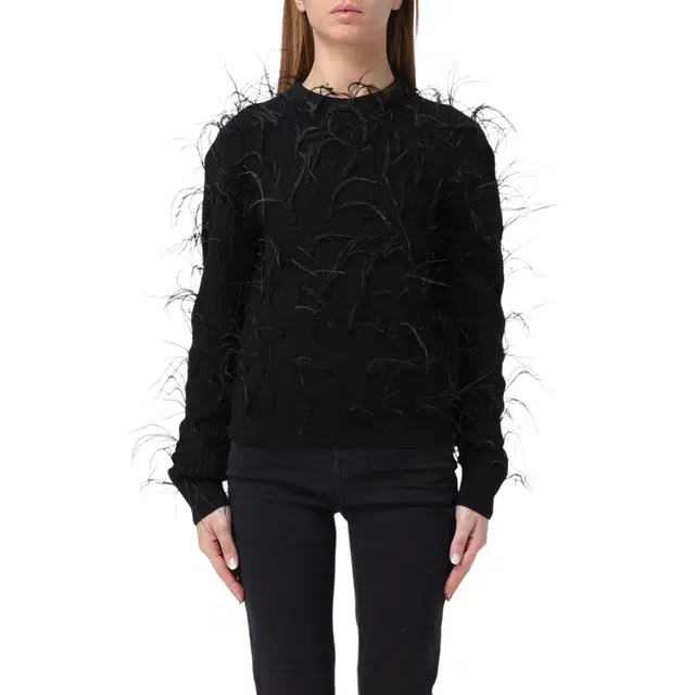 MICHAEL KORS SS23 Feather Embellished Merino Wool Blend Cropped Sweater