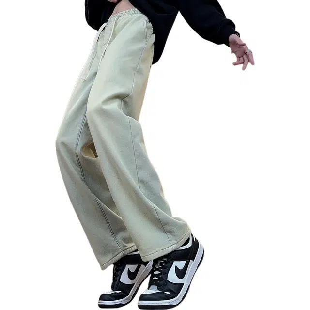 帝狼牛 美式复古高街风宽松直筒做旧百搭系带保暖拖地牛仔裤 男女同款