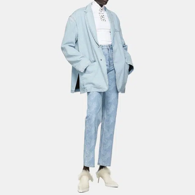 WE11DONE FW21 Paisley Print Jeans Blue