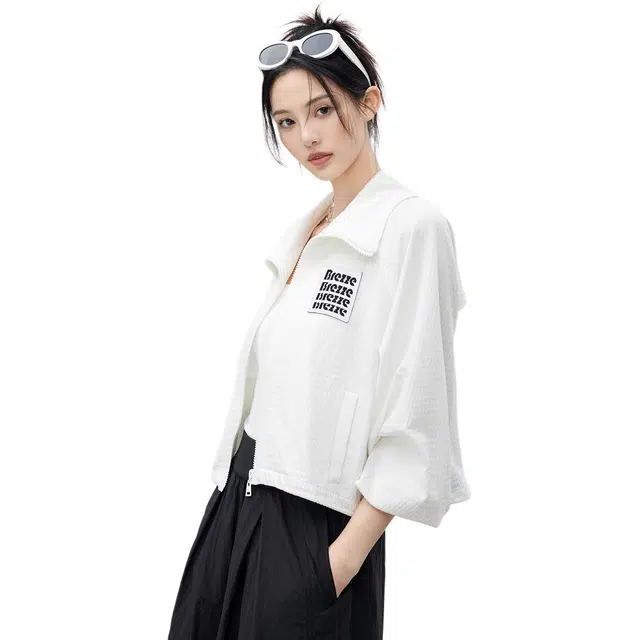 美洋 立领抽绳肌理感运动夹克 女款 白色