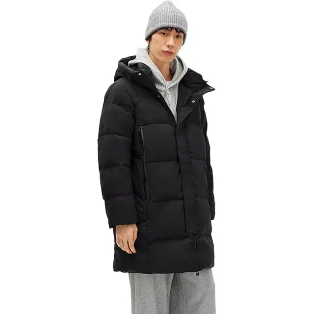 森马 时尚百搭简约舒适日常通勤柔软舒适亲肤三防户外长款连帽面包服保暖羽绒服 男款