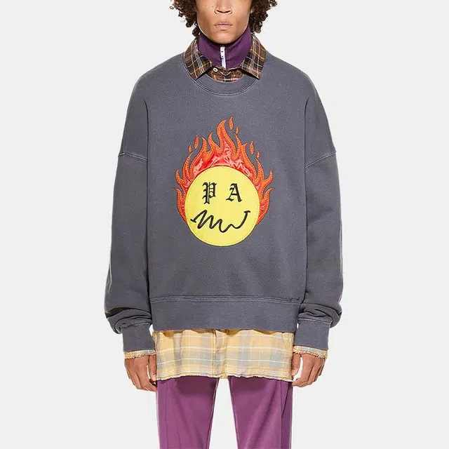 Palm Angels Burning Head Crewneck Sweatshirt Grey