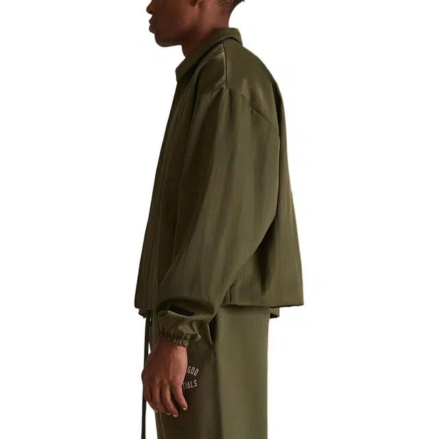 Fear of God Essentials Fall24 BACK TO SCHOOL Textured Nylon Trucker Jacket MILITARY