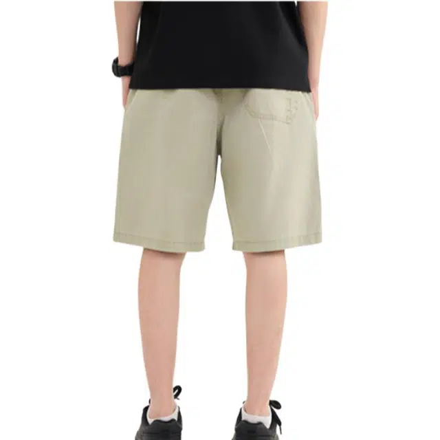 三福 简约宽松橡筋腰直筒裤中腰五分裤休闲短裤 男款