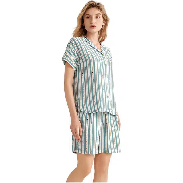 舒雅 简约舒适亲肤家居服睡衣套装 女款 蓝绿