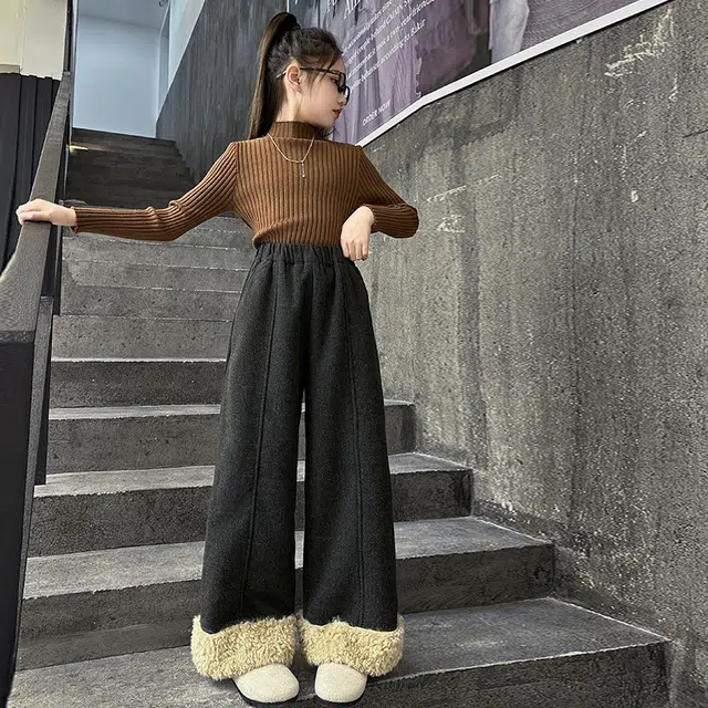 木木屋 纯色拼接柔软时尚长裤 图片色 青少年