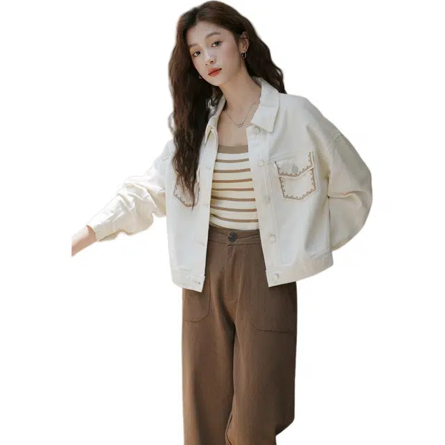 思蓓儿 复古港风小个子女刺绣高级感夹克上衣牛仔外套 女款