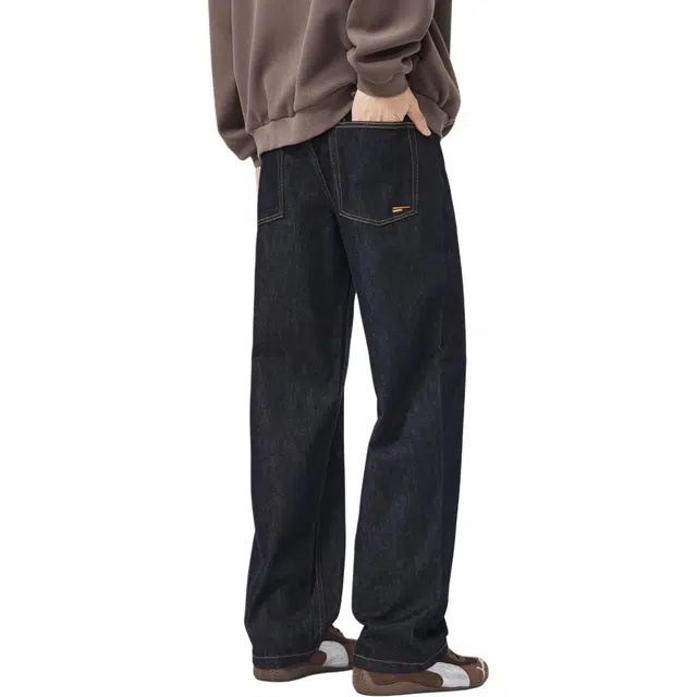 帝狼牛 日系简约学院风柔软透气复古做旧水洗宽松直筒 牛仔裤 男女同款