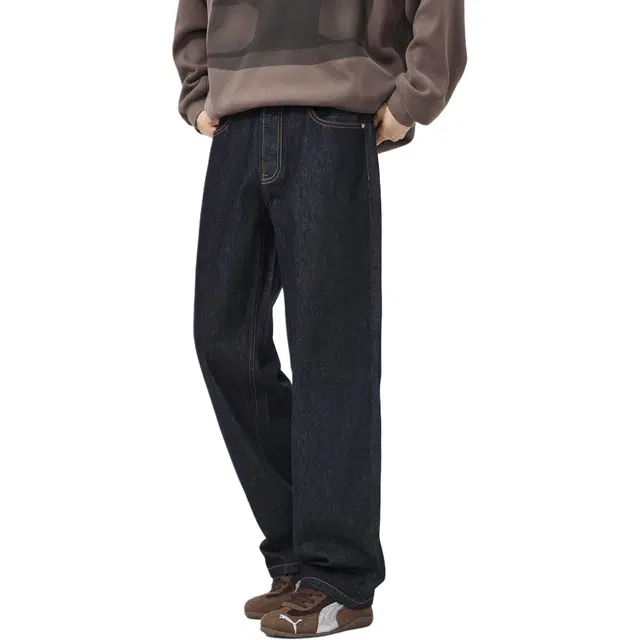 帝狼牛 日系简约学院风柔软透气复古做旧水洗宽松直筒 牛仔裤 男女同款