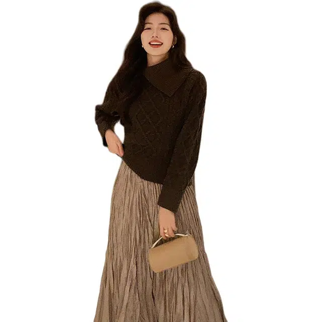 美洋 仿羊驼绒立体绞花法式慵懒风毛衣 女款