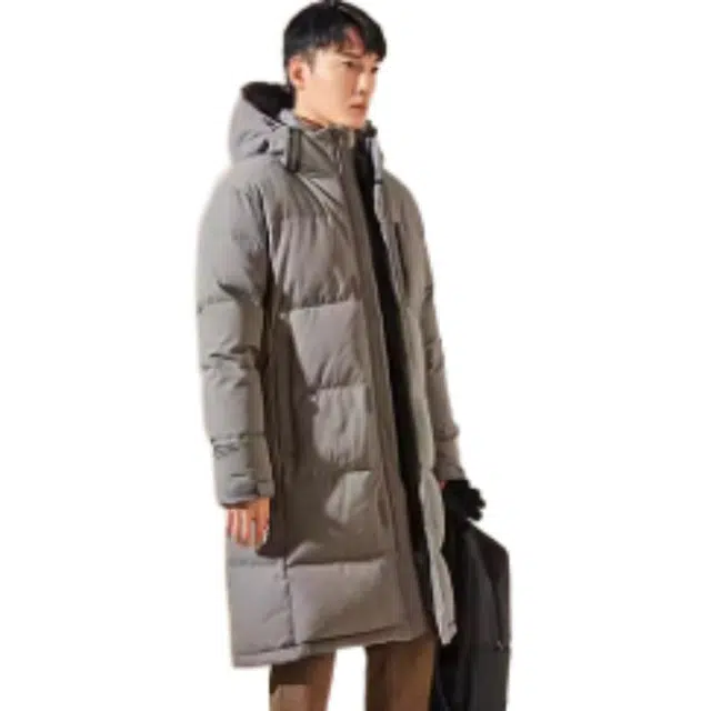 探路者 纯色 拉链 连帽 防泼水 百搭 加厚 羽绒服 男款