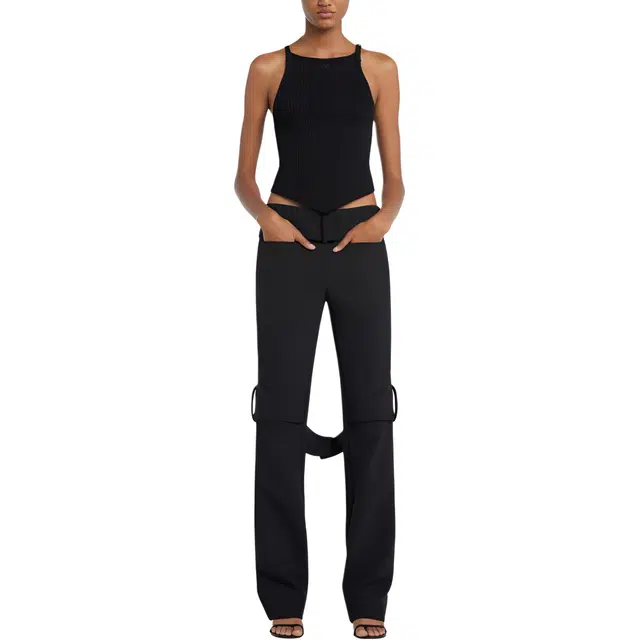 COURREGES SS25 POINTY BUCKLE RIB KNIT TOP BLACK