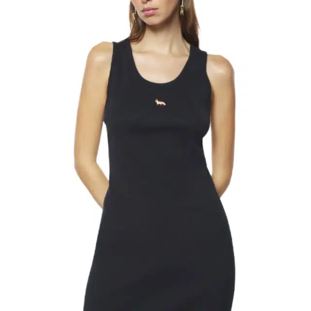 Maison Kitsune Ribbed Long Slip Dress Black