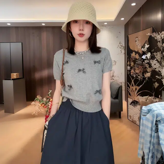 古莲菲 夏季修身显瘦针织上衣百搭半身裙温柔知性衣服洋气休闲两件套裙装套装 女款