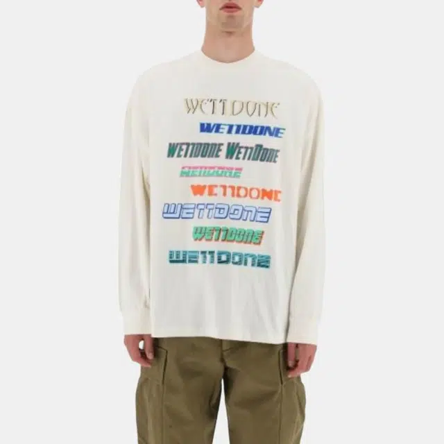 WE11DONE Logo Print Rainbow Crewneck Sweatshirt