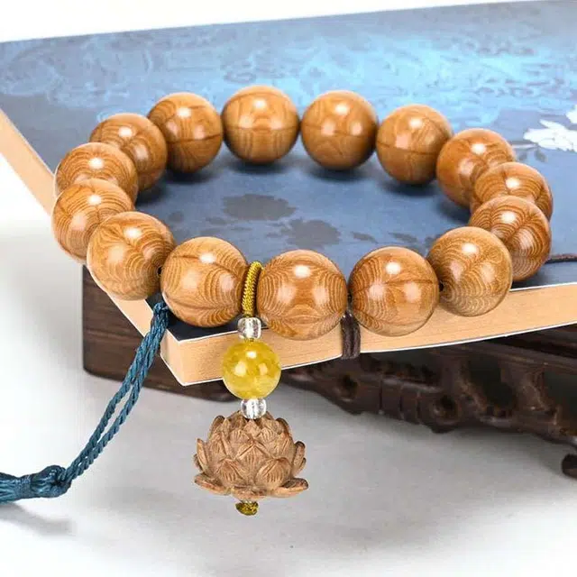 爵倾 纯手工打磨莲花挂饰六条纹佛珠降龙 六道木 手串 男女同款情侣款
