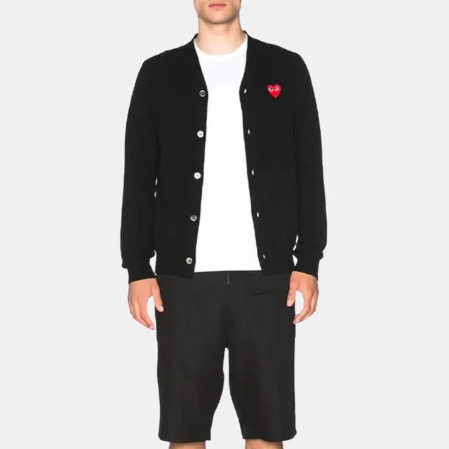 CDG Play SS24 Heart Embroidered Cardigan Black
