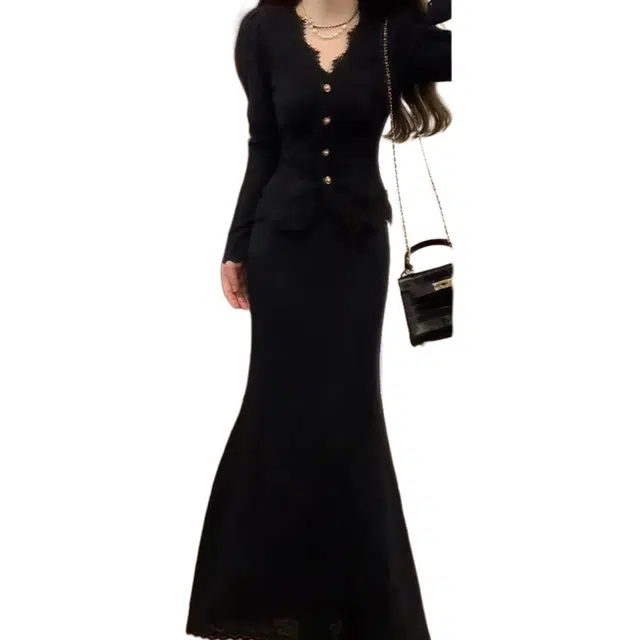 沐晓欣 简约百搭舒适长袖时尚通勤优雅裙装套装 女款