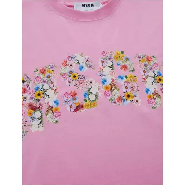 MSGM SS24 Floral Logo T-Shirt Pink