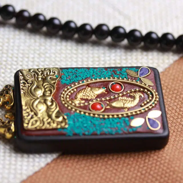 爵倾 民族风唐卡【年年有余】吊坠毛衣链#好运 黑檀 项链 男女同款情侣款