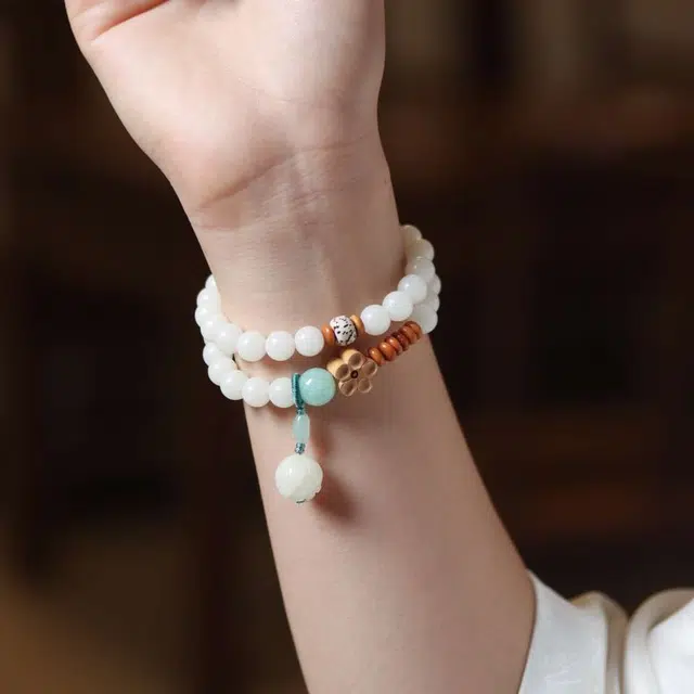 爵倾 黄杨梅花两圈款 白玉菩提 珠串 男女同款情侣款