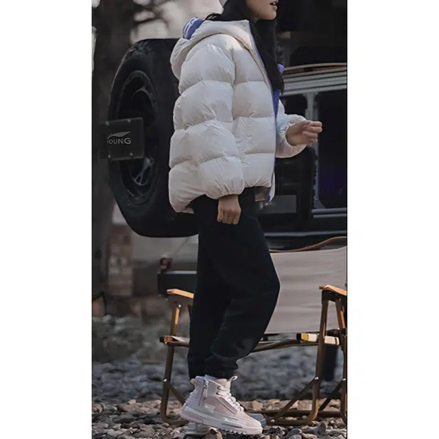 李宁儿童 运动生活系列 拼接拉链连帽长袖羽绒服 儿童款 粉杏色