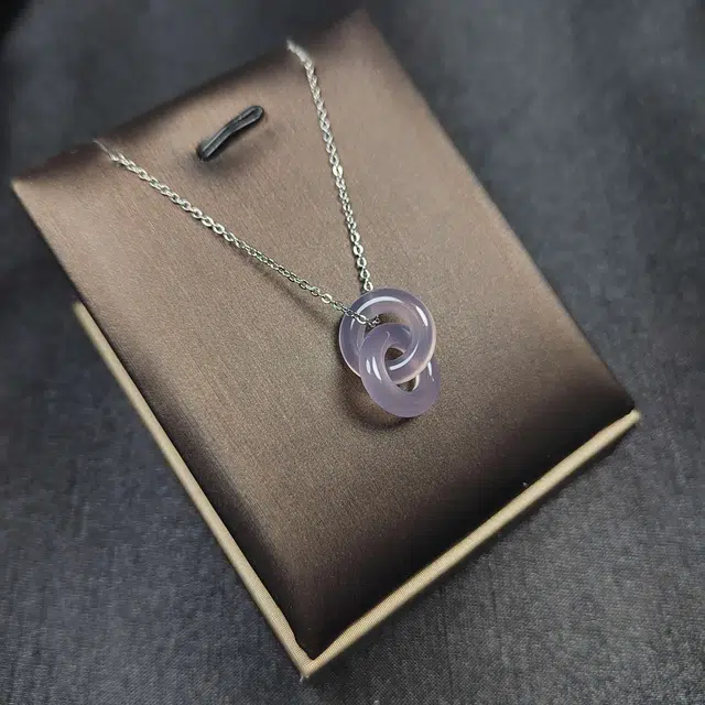 识恩 白月光环环相扣薰衣草之恋帝王紫 玉坠古风双玉环吊坠小众设计文艺范轻奢 玉髓 玉石项链 男女同款情侣款