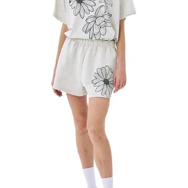 MARDI MERCREDI SS25 SWEAT SHORTS FLOWER_OATMEAL BLACK