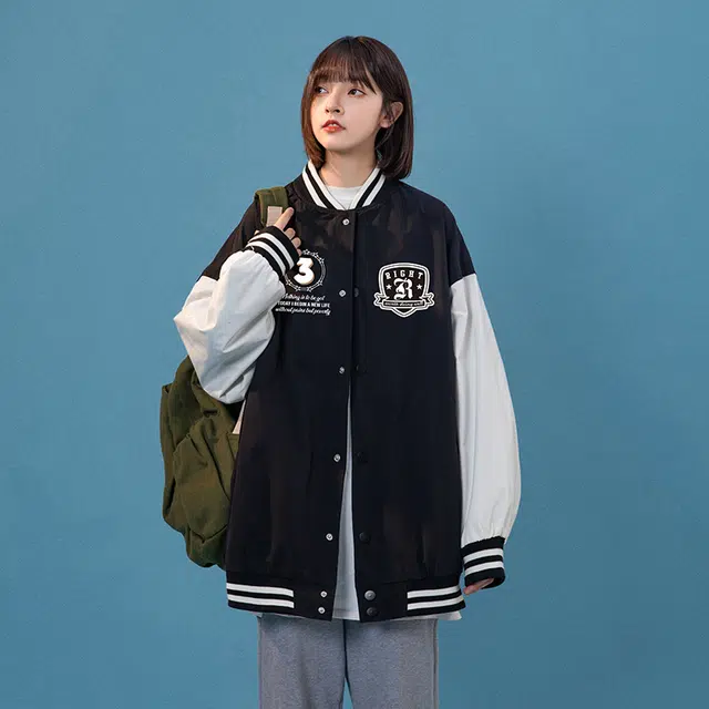 特斯型 美式复古数字字母印花棒球服春秋季百搭宽松情侣夹克外套 男女同款