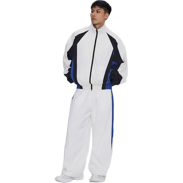 无畏东方 无观拉链拼接设计运动休闲舒适宽松夹克外套 男女同款 白蓝