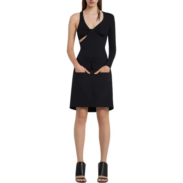 COURREGES SS25 TWIST ASYMMETRICAL JERSEY TOP T BLACK