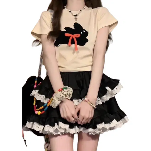 轻迎 芭蕾风蓬蓬甜辣妹蛋糕裙设计感高腰半身裙休闲短裙 女款
