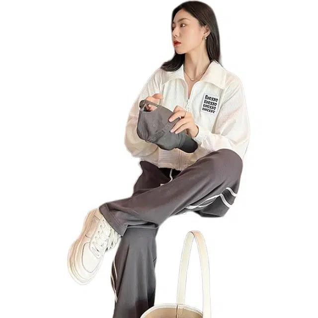 美洋 立领抽绳肌理感运动夹克 女款 白色