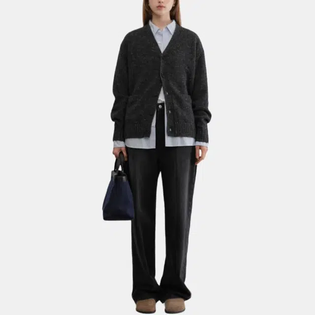 Dunst UNISEX BOYFRIEND KNIT CARDIGAN CHARCOAL GREY V