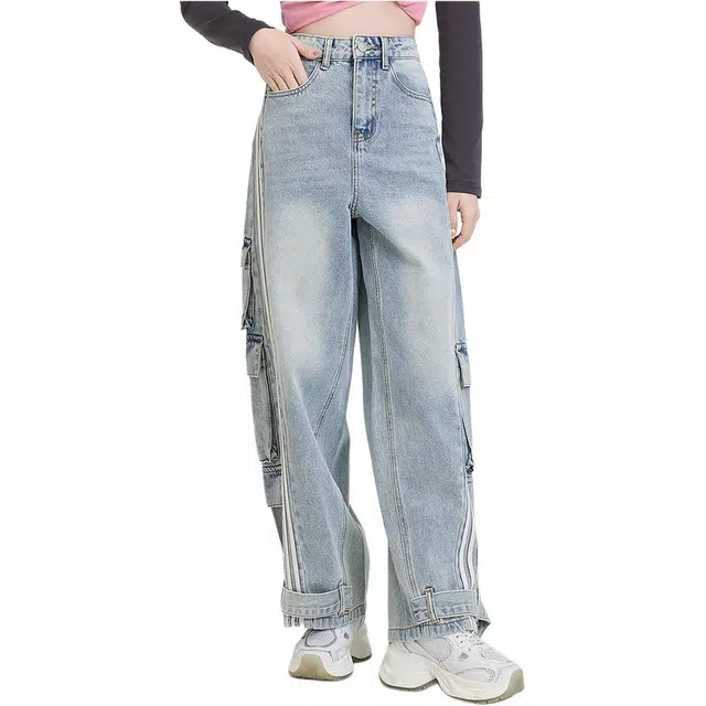 三福 宽松舒适百搭牛仔裤 女款 牛仔浅蓝