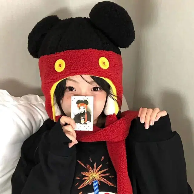 【秋冬必备~通勤保暖】 攸委 可爱卡通扣子耳朵拼色毛绒帽子女冬季加绒加厚防寒护耳帽 涤纶 学生时尚百搭创意雷锋帽 男女同款情侣款