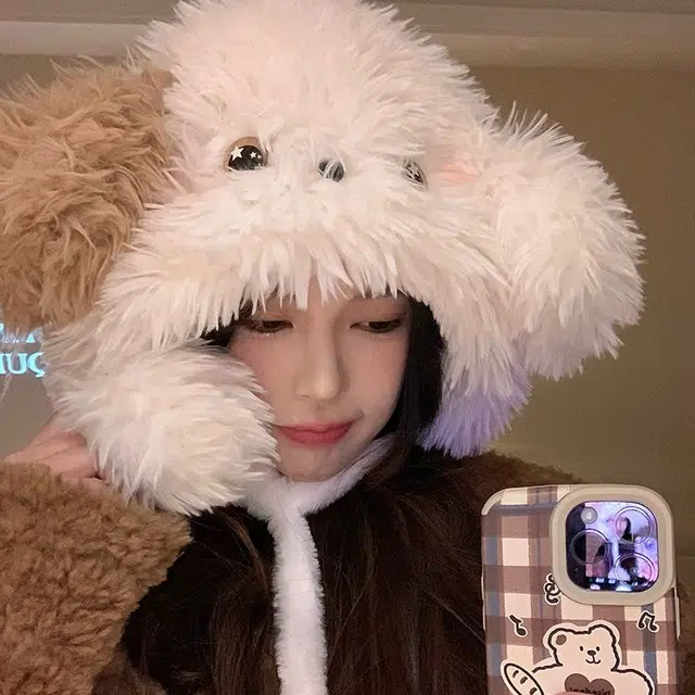 【小狗模拟器~秋冬入】 攸委 可爱卡通腮红狗狗耳朵保暖加厚 涤纶 绒线帽 男女同款情侣款