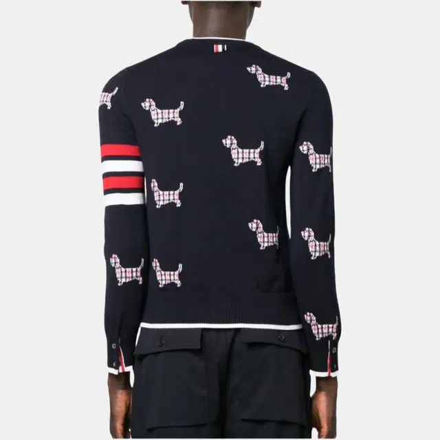 Thom Browne Merino Wool Animal Print Sweater Navy