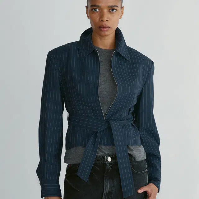 RECTO FW24 SUSTAINABLE PIN STRIPE BELT DETAIL JUMPER DARK NAVY