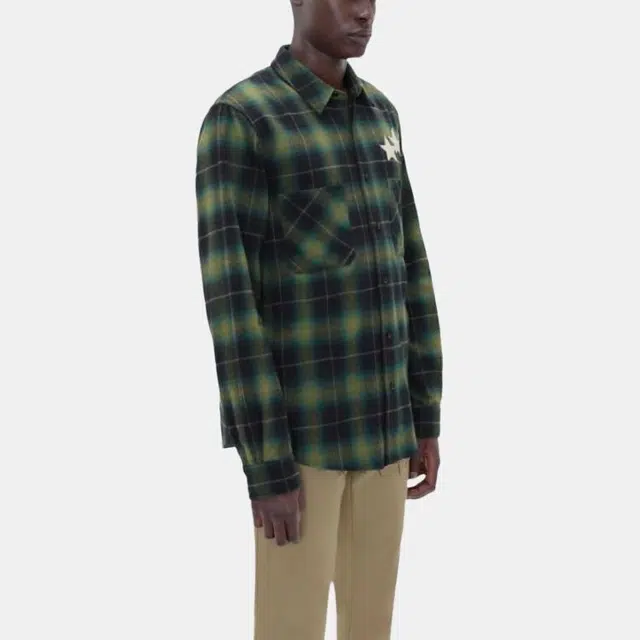 AMIRI Star Leather Flannel Shirt Green